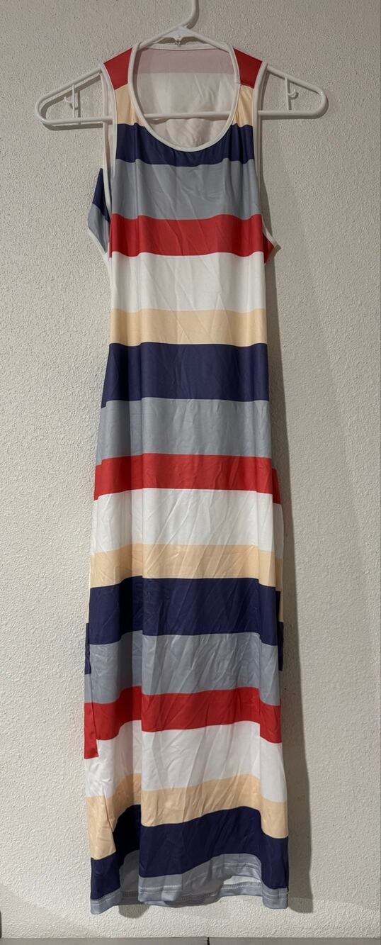 SHEIN Colorful Bodycon Striped Sleeveless Cutout Back Maxi Dress Size Large